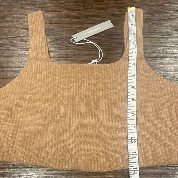NWT Everlane Sz M Cropped Tank Top Tan Camel Cozy Stretch Ribbed Wool Yak - Picture 6 of 9